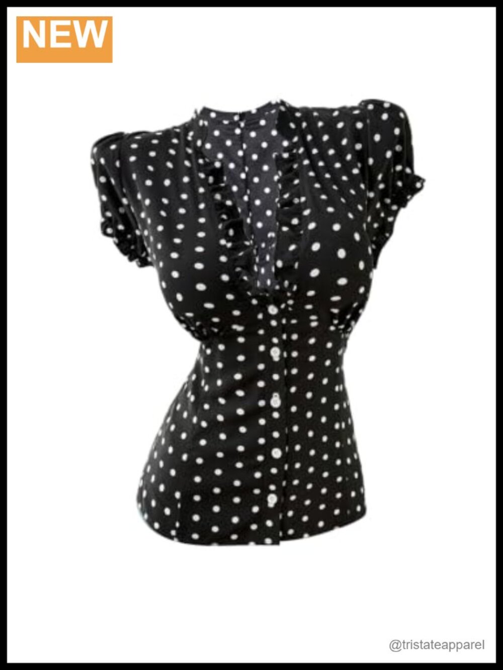 Women's Plus Size Polka Dot Ruffle Blouse, Cinched Waist, V-Neck, Short Sleeve,